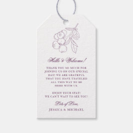 Paarse botanische lijn Elegant Weddenschap Welkom Cadeaulabel