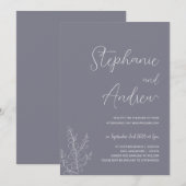 Paarse Botanische minimalistische huwelijksuitnodi Kaart (Voorkant / Achterkant)