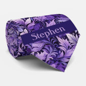 Paarse Botanische Monogram Stropdas (Opgerold)