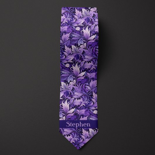 Paarse Botanische Monogram Stropdas