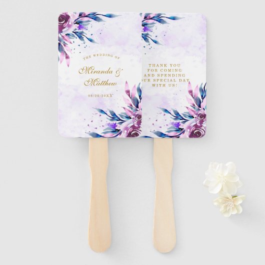 Paarse Botanische Pony Gold Weddenschap Hartelijk  Handwaaier (Voorkant en achterkant)