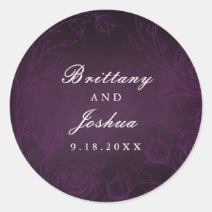 Paarse Botanische Rozen Tuin Bruiloft Ronde Sticker