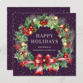 Paarse botanische sneeuwhandel feestdagenkaart (Voorkant / Achterkant)