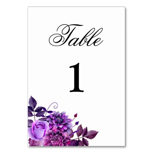 Paarse botanische tafelnummer Violet bloemen decor (Voorkant)
