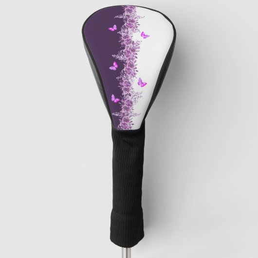 Paarse Botanische Vlinders Golf Hoofddeksel Golfheadcover (Voorkant)