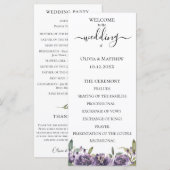 Paarse Botanische Waterverf Bloemen Bruiloftsprogr Programmakaart (Voorkant / Achterkant)