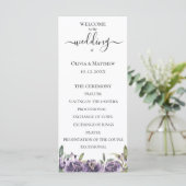 Paarse Botanische Waterverf Bloemen Bruiloftsprogr Programmakaart (Staand voorkant)