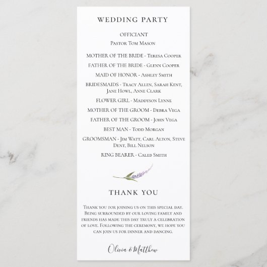 Paarse Botanische Waterverf Bloemen Trouwprogramma Programmakaart (Achterkant)