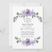 Paarse Botanische Waterverf Floral Elegant Wedding Kaart (Voorkant)