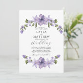 Paarse Botanische Waterverf Floral Elegant Wedding Kaart (Staand voorkant)