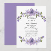 Paarse Botanische Waterverf Floral Elegant Wedding Kaart (Voorkant / Achterkant)