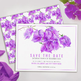 Paarse bougainvillea bloemenkunstbruiloft save the date