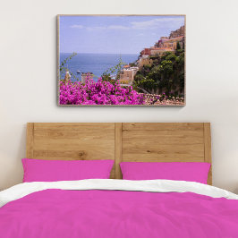Paarse Bougainvillea met Uitzicht van Positano-Pos Poster
