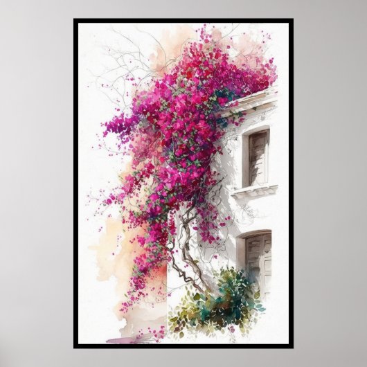 Paarse Bougainvillea op de Waterverf van Eaves Poster (Voorkant)