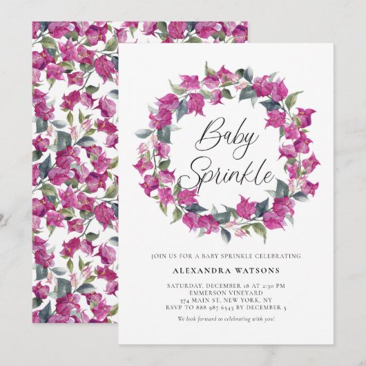 Paarse Bougainvillea Wreath Baby Sprinkle Shower Kaart (Voorkant / Achterkant)