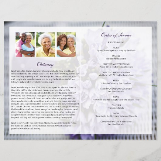 Paarse Bouquet in Loving Memory Funeral Program (Achterkant)