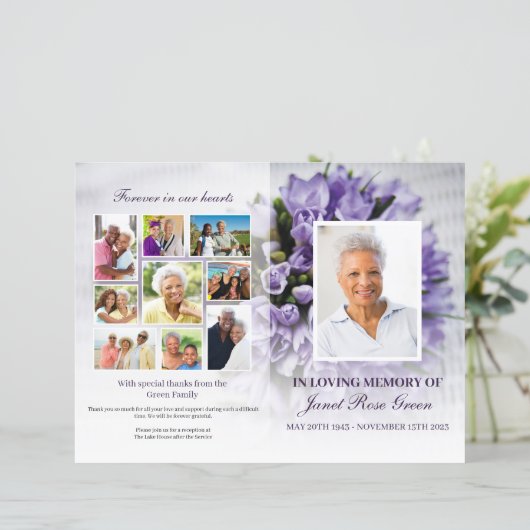 Paarse Bouquet in Loving Memory Funeral Program (Staand voorkant)