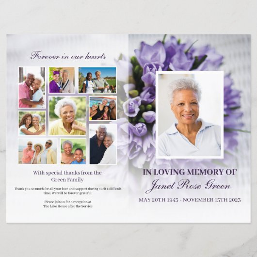 Paarse Bouquet in Loving Memory Funeral Program (Voorkant)