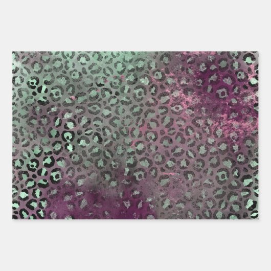 Paarse Bourgogne Aqua Mint Zebra Inpakpapier Vel (Voorkant 3)