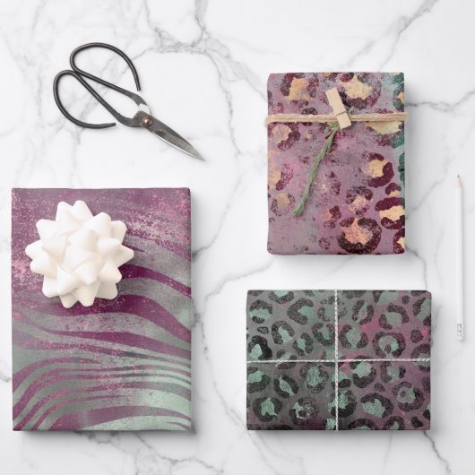 Paarse Bourgogne Aqua Mint Zebra Inpakpapier Vel (Voorkant)