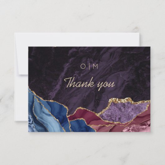 Paarse Bourgogne Blauwe Agaat bruiloft Bedankkaart (Voorkant)