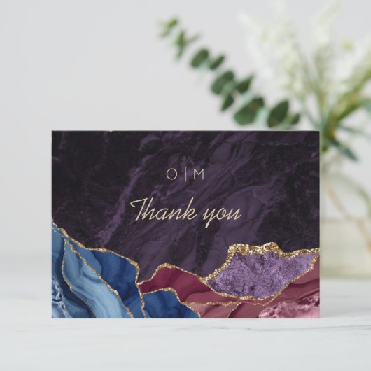 Paarse Bourgogne Blauwe Agaat bruiloft Bedankkaart (Staand voorkant)