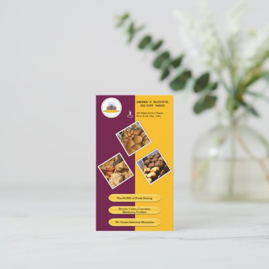 Paarse Bourgogne en Yellow Bakery QR Code Branding Visitekaartje (Staand voorkant)