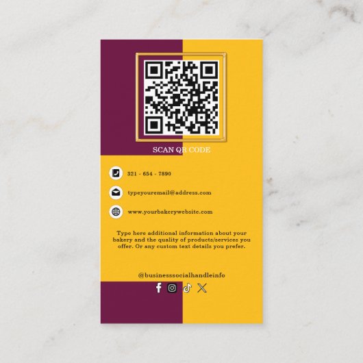 Paarse Bourgogne en Yellow Bakery QR Code Branding Visitekaartje (Achterkant)