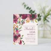 Paarse Bourgogne Floral 100e verjaardag BEGROTING (Staand voorkant)