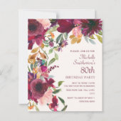 Paarse Bourgogne Floral 80ste verjaardag BEGROTING (Voorkant)