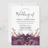 Paarse Bourgogne Floral Elegant Wedding Kaart (Voorkant)