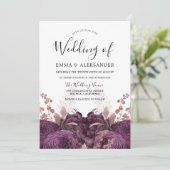 Paarse Bourgogne Floral Elegant Wedding Kaart (Staand voorkant)