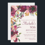 Paarse Bourgogne Floral Greenery 90th Birthday Kaart<br><div class="desc">Mooie en elegante paars en bruine waterverf met groene bladeren en bladeren, botanische waterverf, 90e verjaardag uitnodiging voor vrouwen. Deze uitnodiging van het verjaardagsfeest gaat in mijn Collectie van de Bourgogne en de Blush Pink Floral Birthday Party. Neem contact met mij op voor hulp bij uw aanpassingen of om extra...</div>
