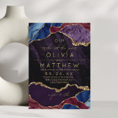 Paarse, Bourgogne & Gold Agaat bruiloft uitnodigin Kaart