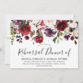 Paarse Bourgogne Red Blush Floral repesal Dinner Kaart (Voorkant)