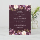 Paarse Bourgogne Waterverf Bloemen Bloom Wedding Kaart (Staand voorkant)