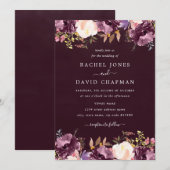 Paarse Bourgogne Waterverf Bloemen Bloom Wedding Kaart (Voorkant / Achterkant)