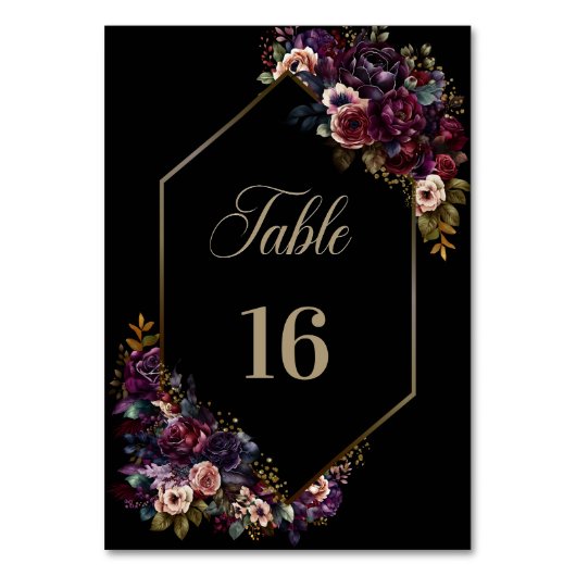 Paarse Bourgogne Zwart Bloemen Geometrisch Bruilof Kaart (Achterkant)