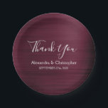 Paarse Bourgondische bruiloft Dank u Papieren Bordje<br><div class="desc">Bourgogne Paarse Faux Metallic RVS Borstel Metal Elegant en Modern Wedding Dank u Borden. Deze Wedding Marsala Cranberry Bedankt Borden kunnen worden aangepast om jouw naam en trouwdatum op te nemen. Neem contact op met de ontwerper als u aangepaste overeenkomende items wilt.</div>