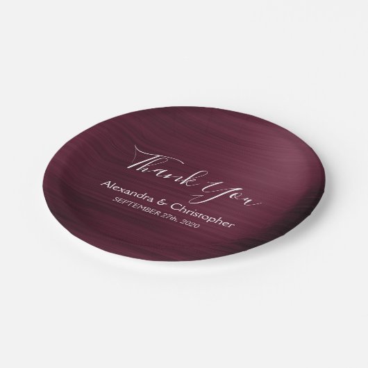 Paarse Bourgondische bruiloft Dank u Papieren Bordje (Gekanteld)