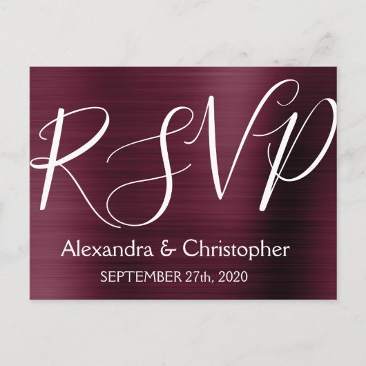 Paarse Bourgondische RSVP-respons Uitnodiging Briefkaart (Voorkant)