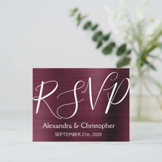 Paarse Bourgondische RSVP-respons Uitnodiging Briefkaart (Staand voorkant)