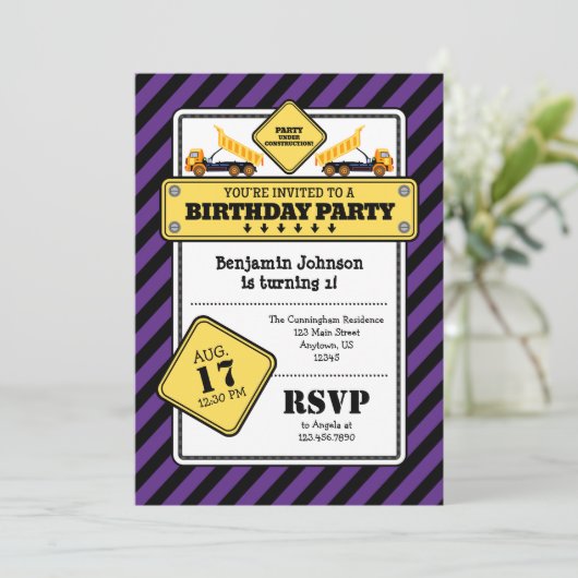 Paarse bouwnijverheid - uitnodiging (Staand voorkant)