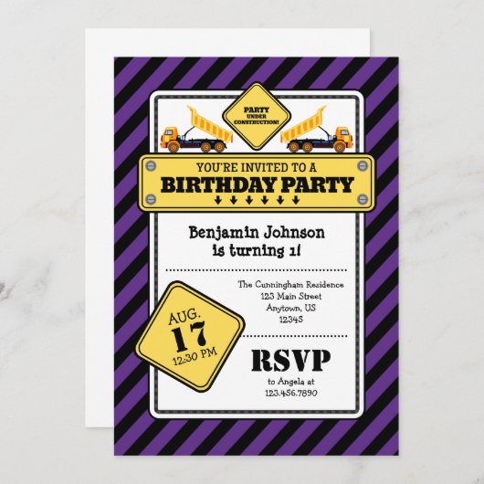 Paarse bouwnijverheid - uitnodiging (Voorkant / Achterkant)