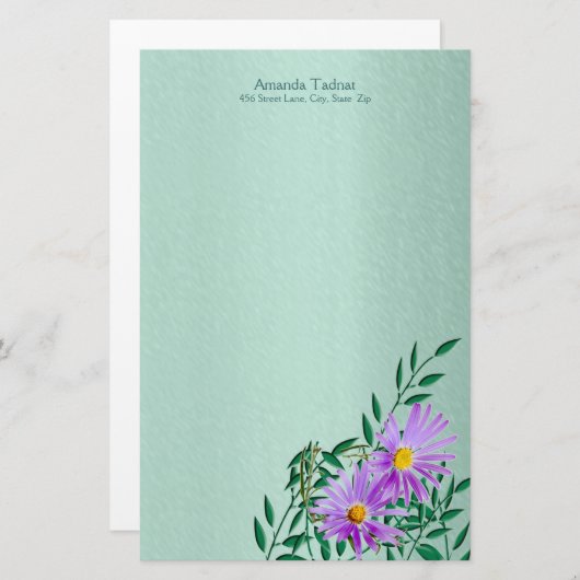 Paarse bovenrand Wilde bloem Briefpapier (Voorkant / Achterkant)