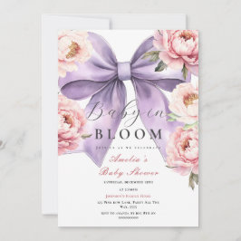 Paarse Bow Baby in Bloom Baby shower Pink Peony Kaart