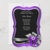 Paarse Bow Black Silver Birthday Kaart (Achterkant)