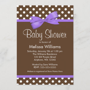 Paarse Bow Brown Polka Dot Baby Shower Invitaties Kaart