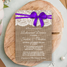 Paarse Bow Burlap & Lace Wedding Rehearsal Dinner Kaart