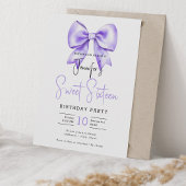 Paarse Bow Coquette Schattige Script Sweet 16 Kaart